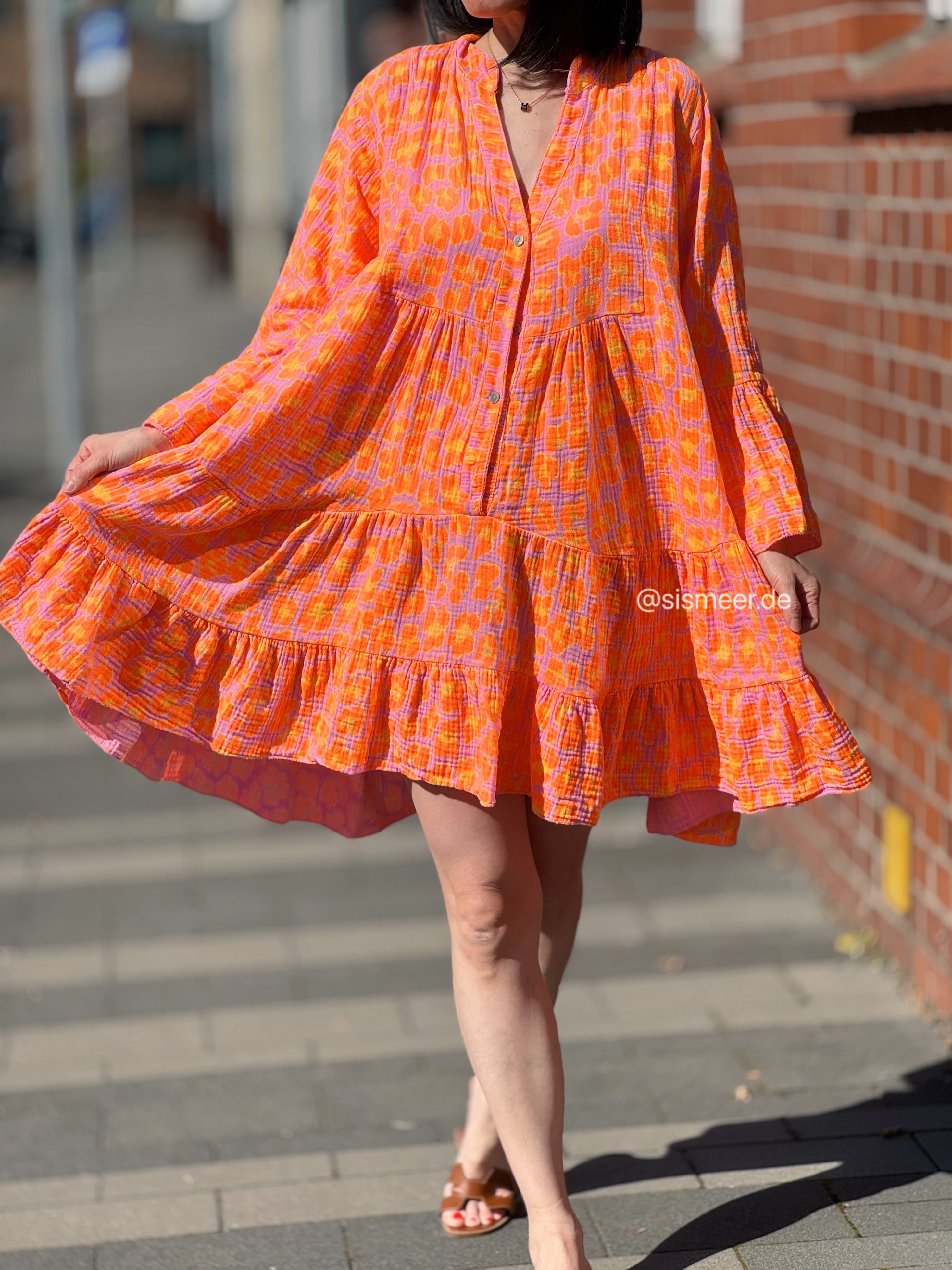 Musselin Tunika, Trompetenärmel, Wild-Leo, 2 Farben