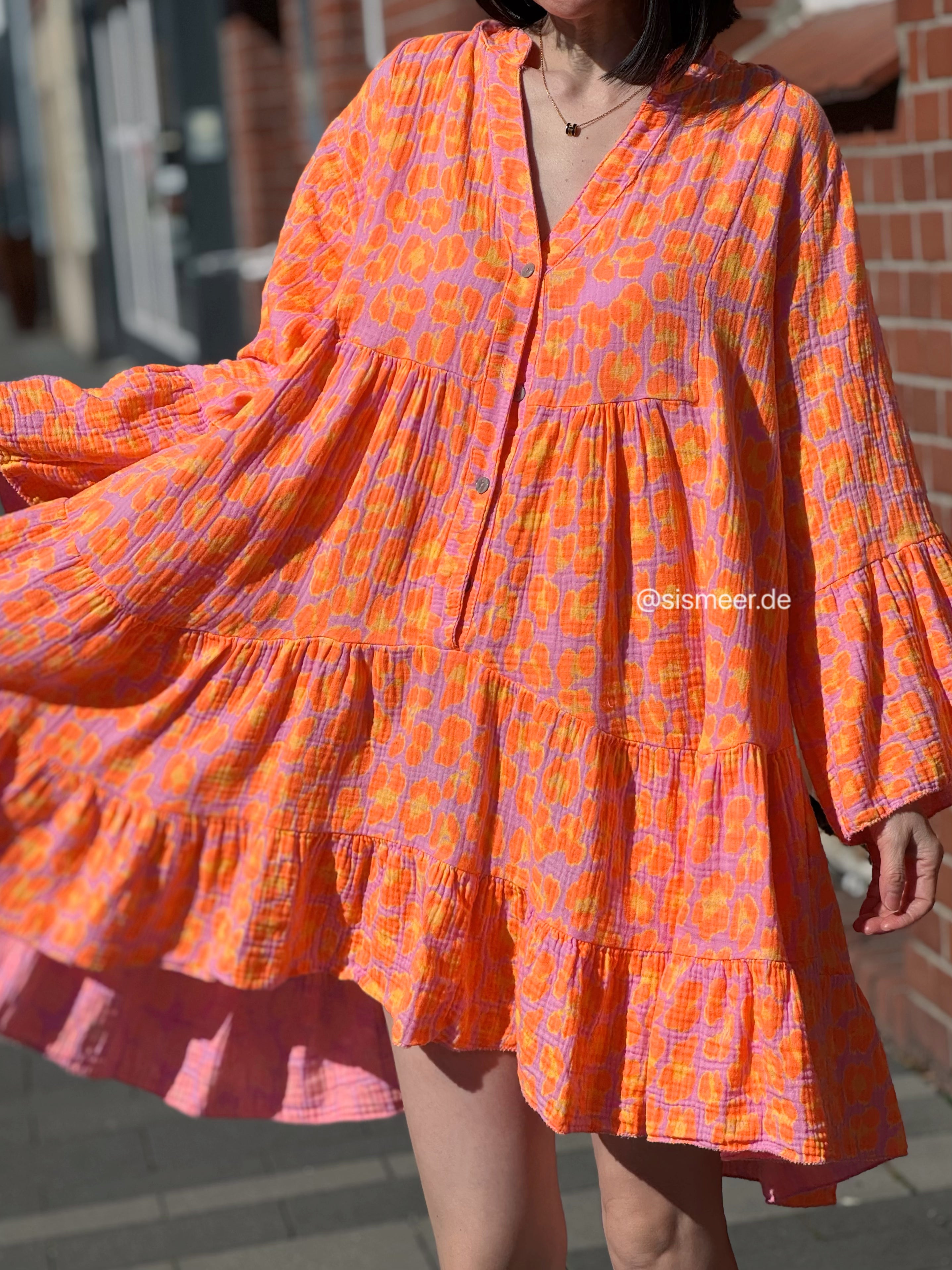 Musselin Tunika, Trompetenärmel, Wild-Leo, 2 Farben