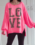Sweatshirt, LOVE, Oversize, mit Schlitzbund, Neon