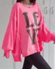 Sweatshirt, LOVE, Oversize, mit Schlitzbund, Neon