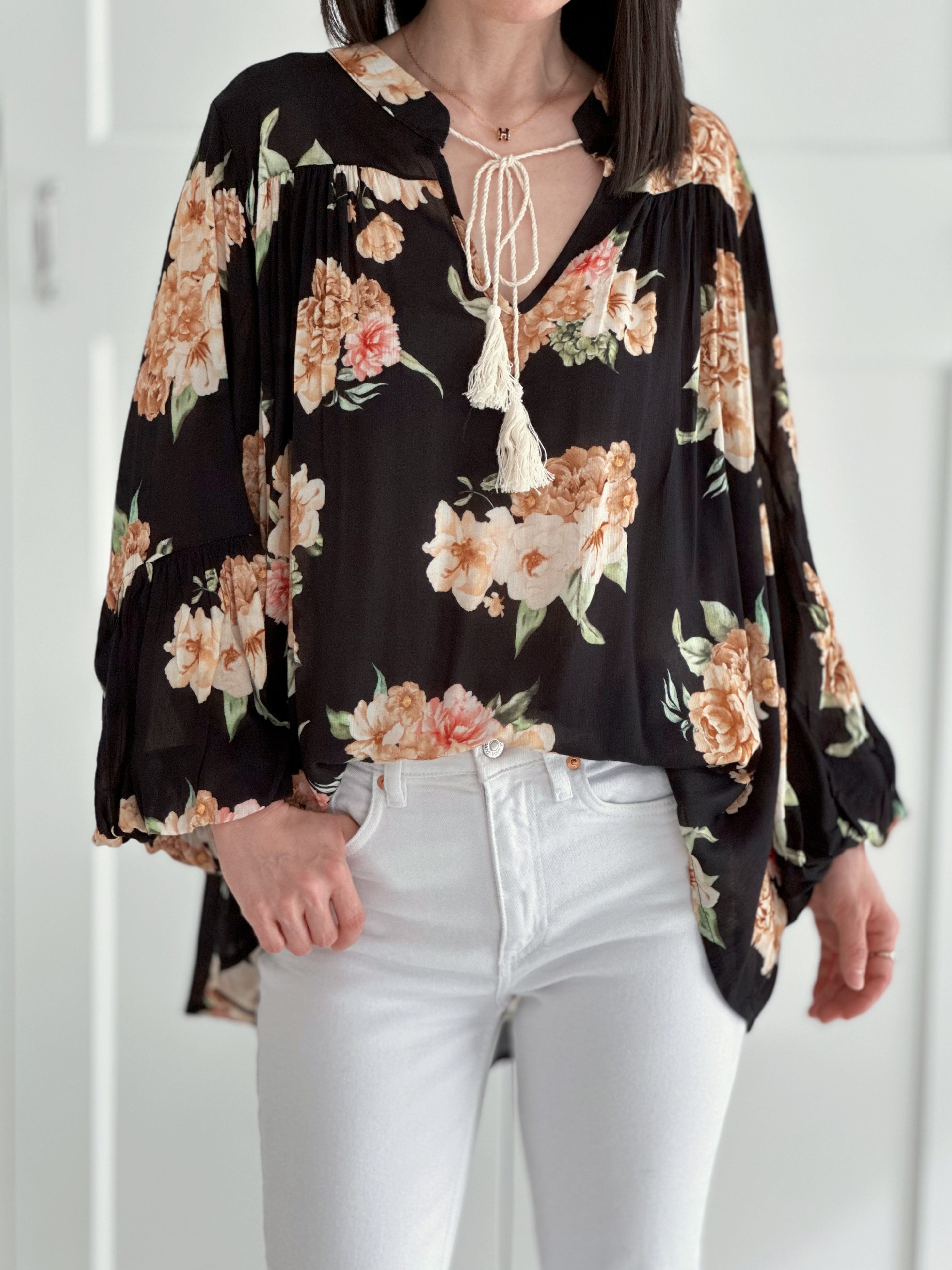 Boho Bluse, Pfingstrose, 4 Farben