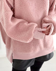 Teddy-Sweatshirt, Oversize, mit Schlitzbund, 4 Farben