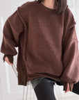 Teddy-Sweatshirt, Oversize, mit Schlitzbund, 4 Farben