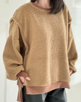 Teddy-Sweatshirt, Oversize, mit Schlitzbund, 4 Farben
