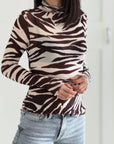 Longsleeve, Cashmere, Zebra, Rollkragen