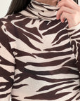 Longsleeve, Cashmere, Zebra, Rollkragen