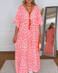 Musselin Kleid, Kurzarm, Leo '25, Neon-Pink, Weiß