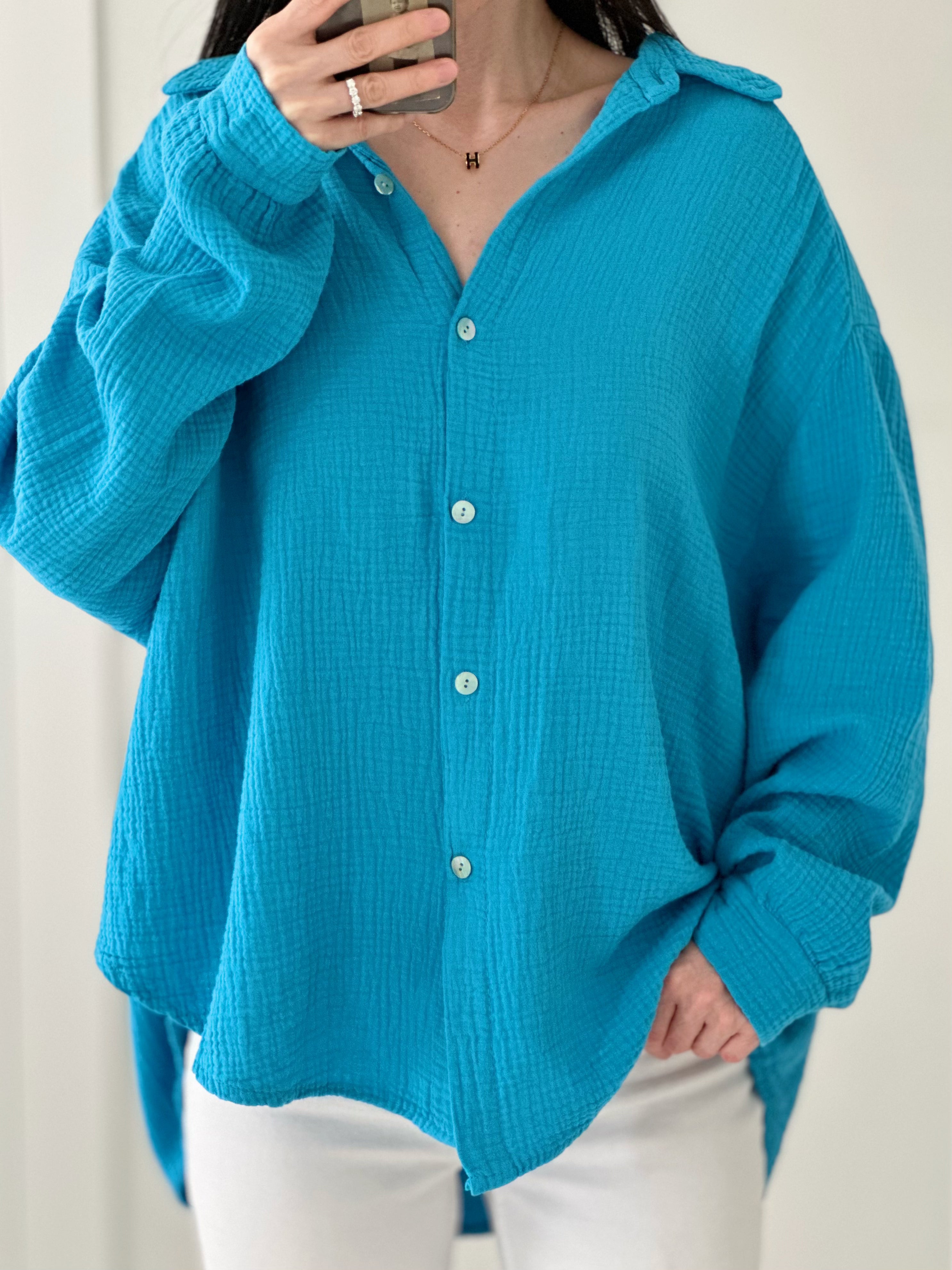 Musselin Bluse, regular, Himmelblau