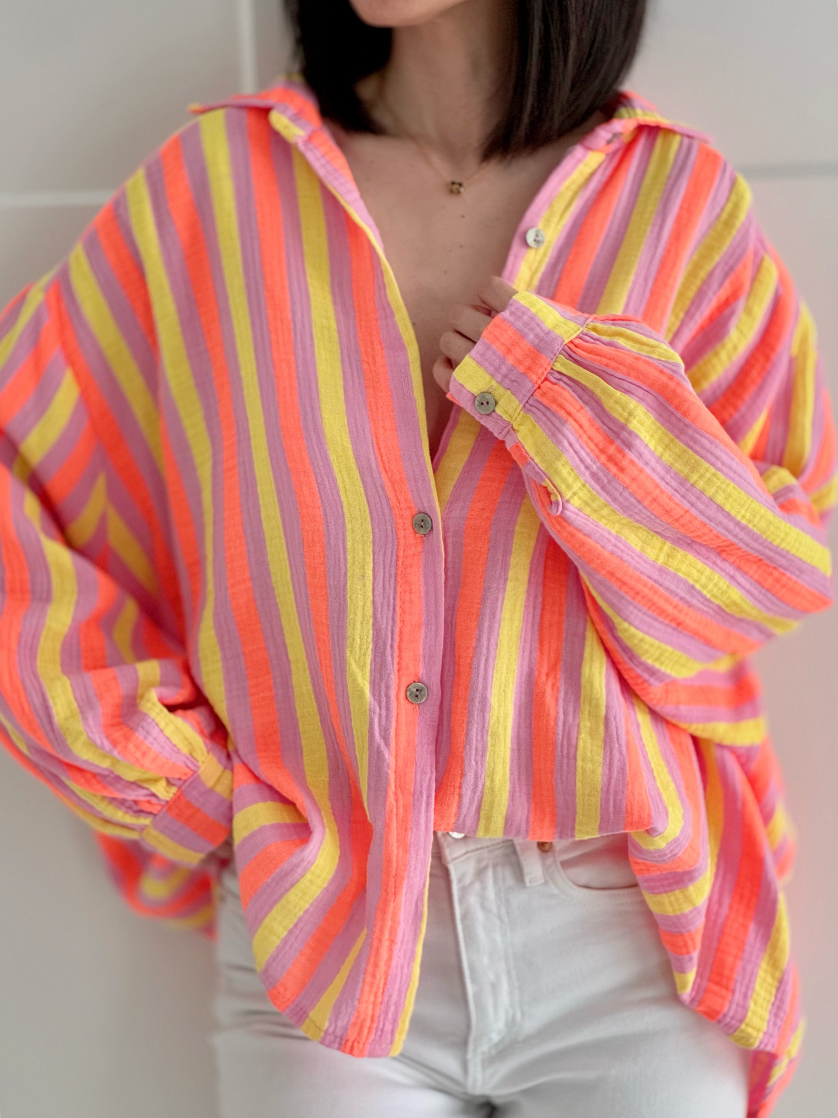 Musselin Bluse, bunte Streifen II, 5 Farben