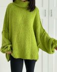 Pullover, flauschi, Stehkragen, Apfelgrün