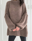 Pullover, flauschi, Stehkragen, Taupe