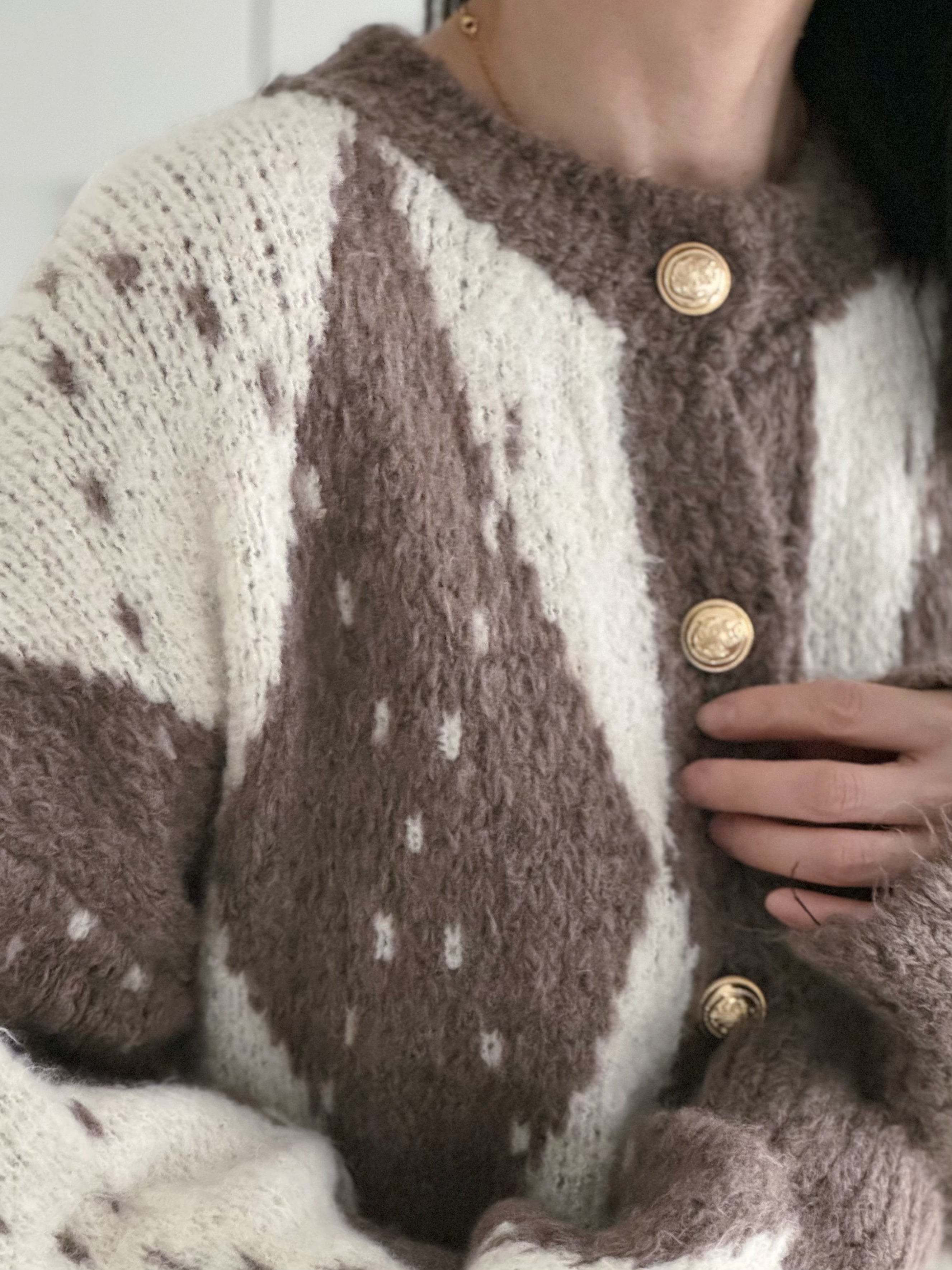 Strickjacke, Argyle, Flauschi, 4 Farben