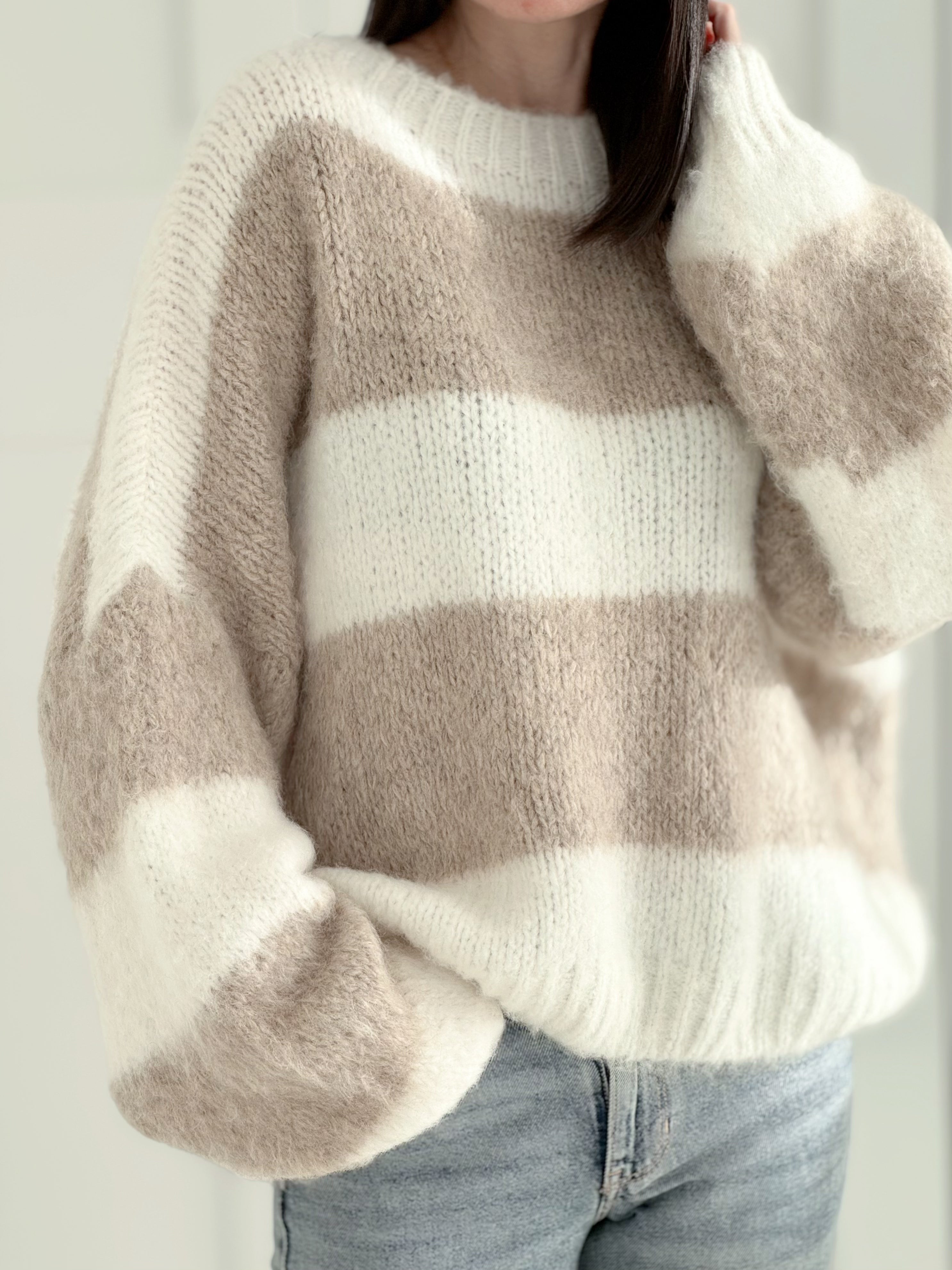 Pullover, Streifen, Flauschi, 6 Farben