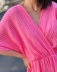 Musselin Wickelkleid, Neon-Streifen, 3 Farben