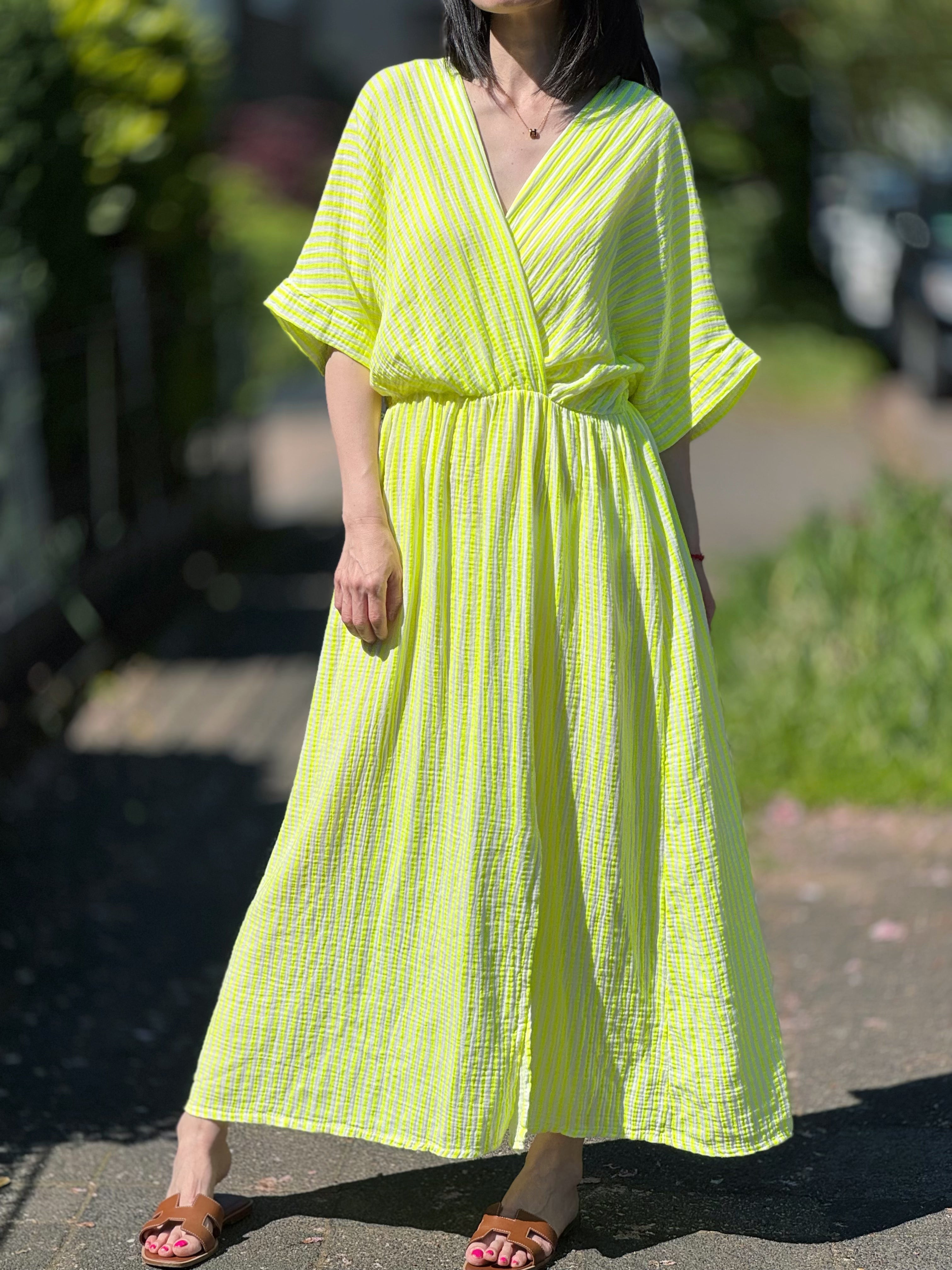 Musselin Wickelkleid, Neon-Streifen, 3 Farben