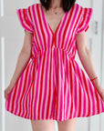 Musselin Jumpsuit, Rückenausschnitt, Pink-Streifen