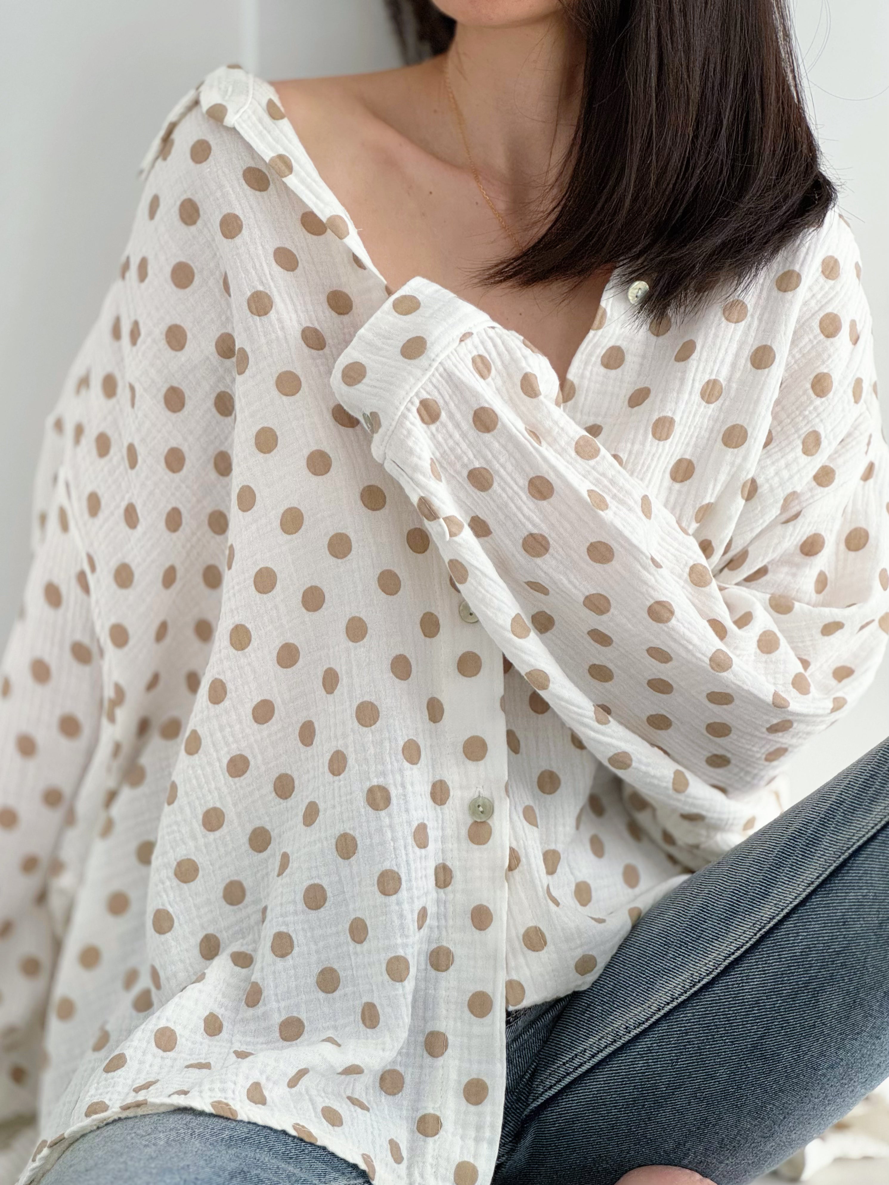 Musselin Bluse, Polka Dots, 6 Farben