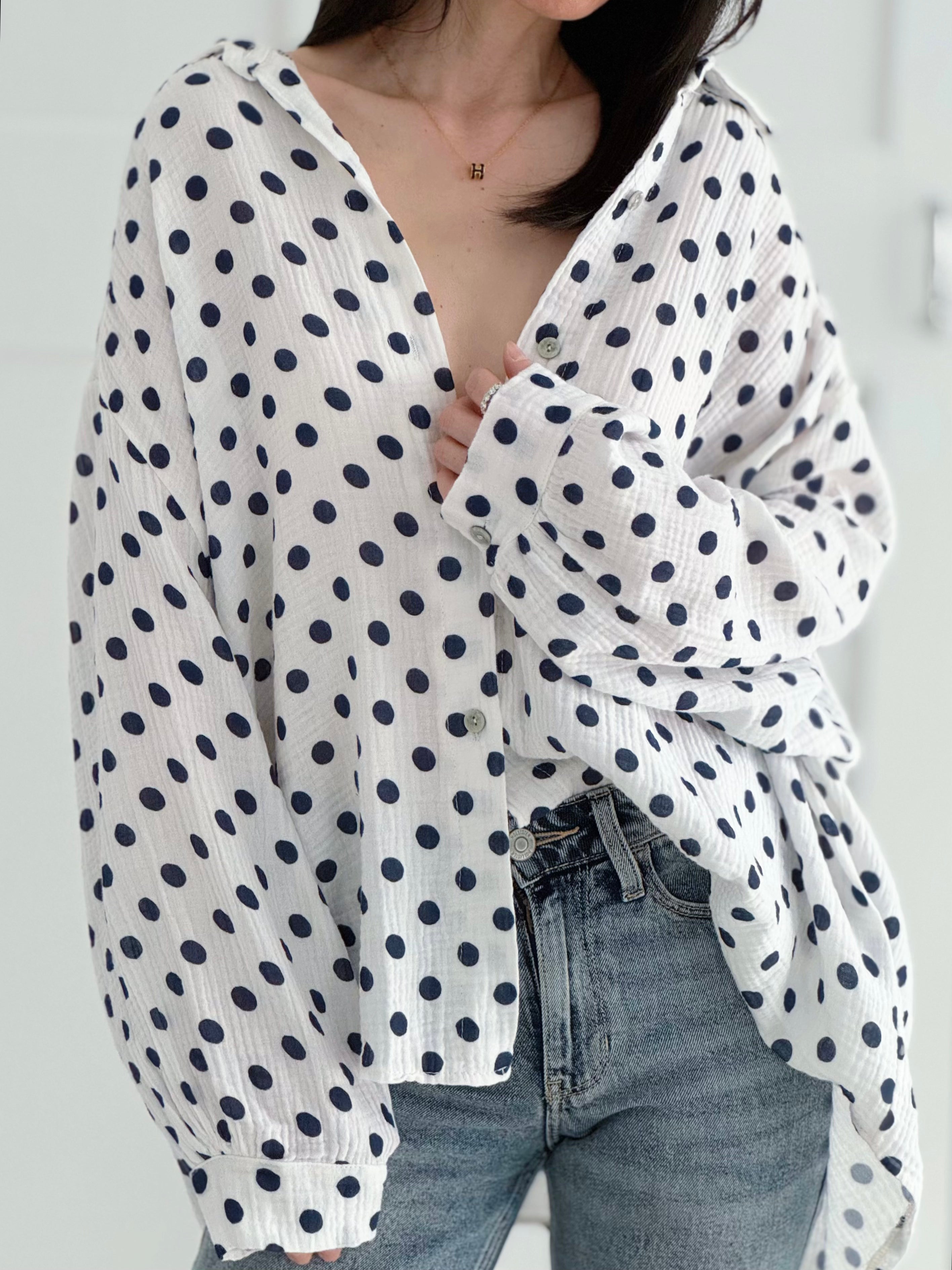 Musselin Bluse, Polka Dots, 6 Farben