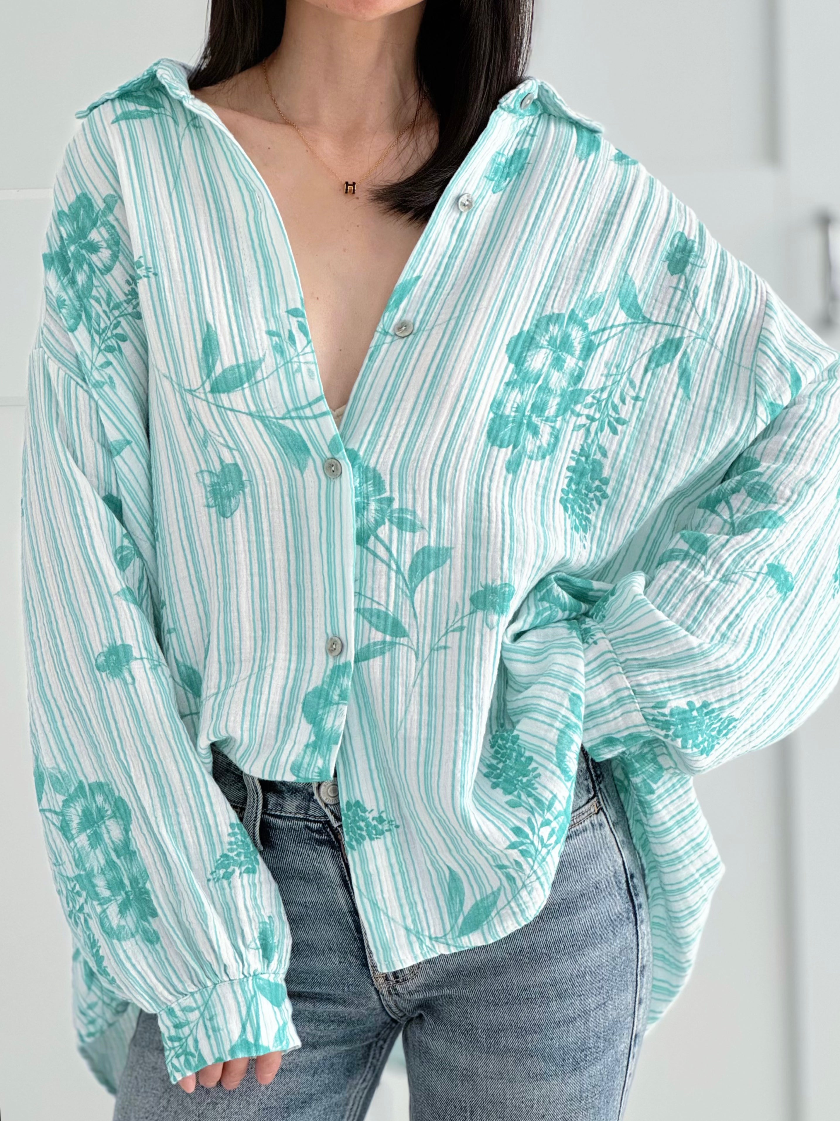 Musselin Bluse, Blumen &amp; Streifen, 6 Farben