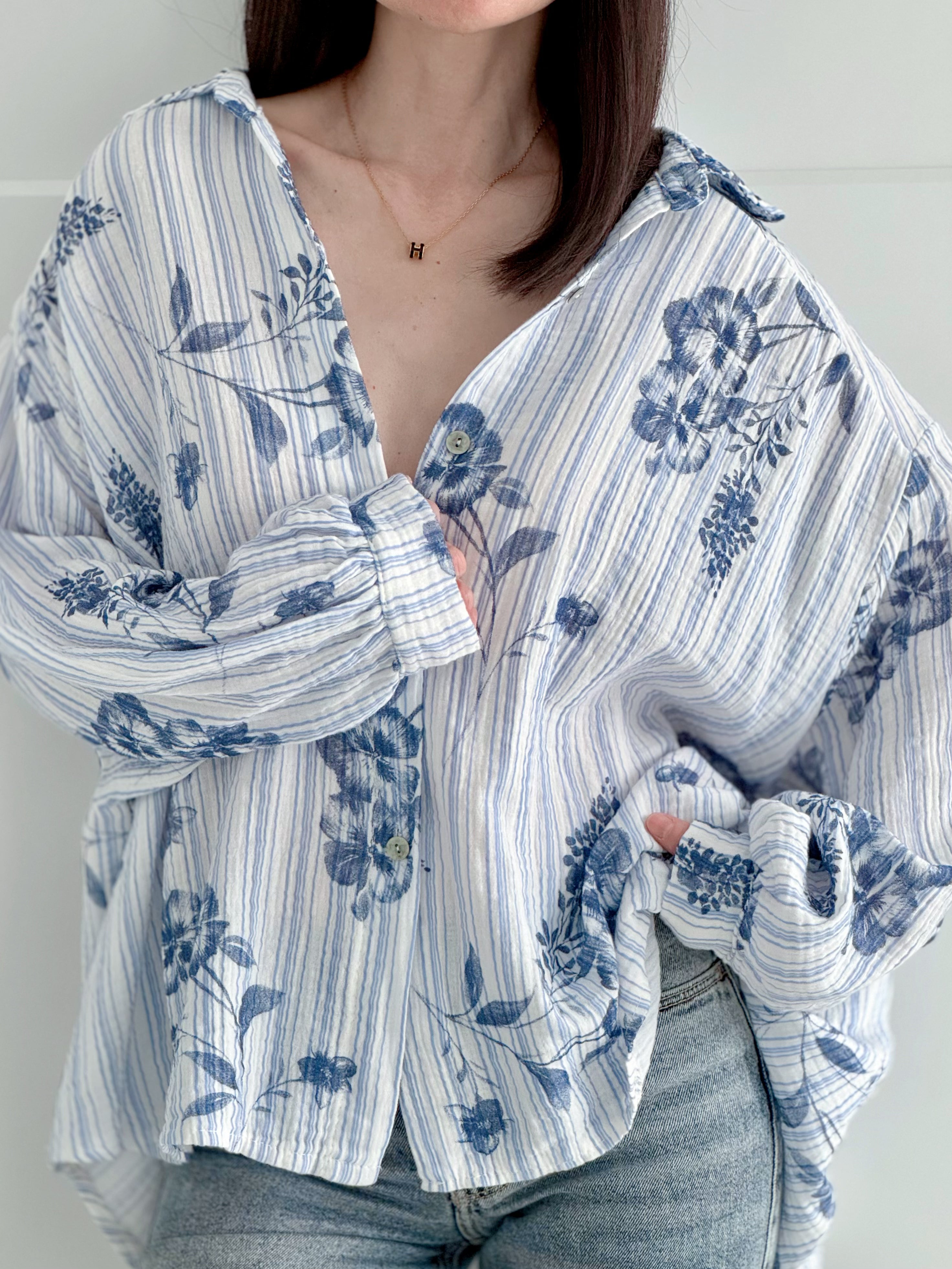 Musselin Bluse, Blumen &amp; Streifen, 6 Farben