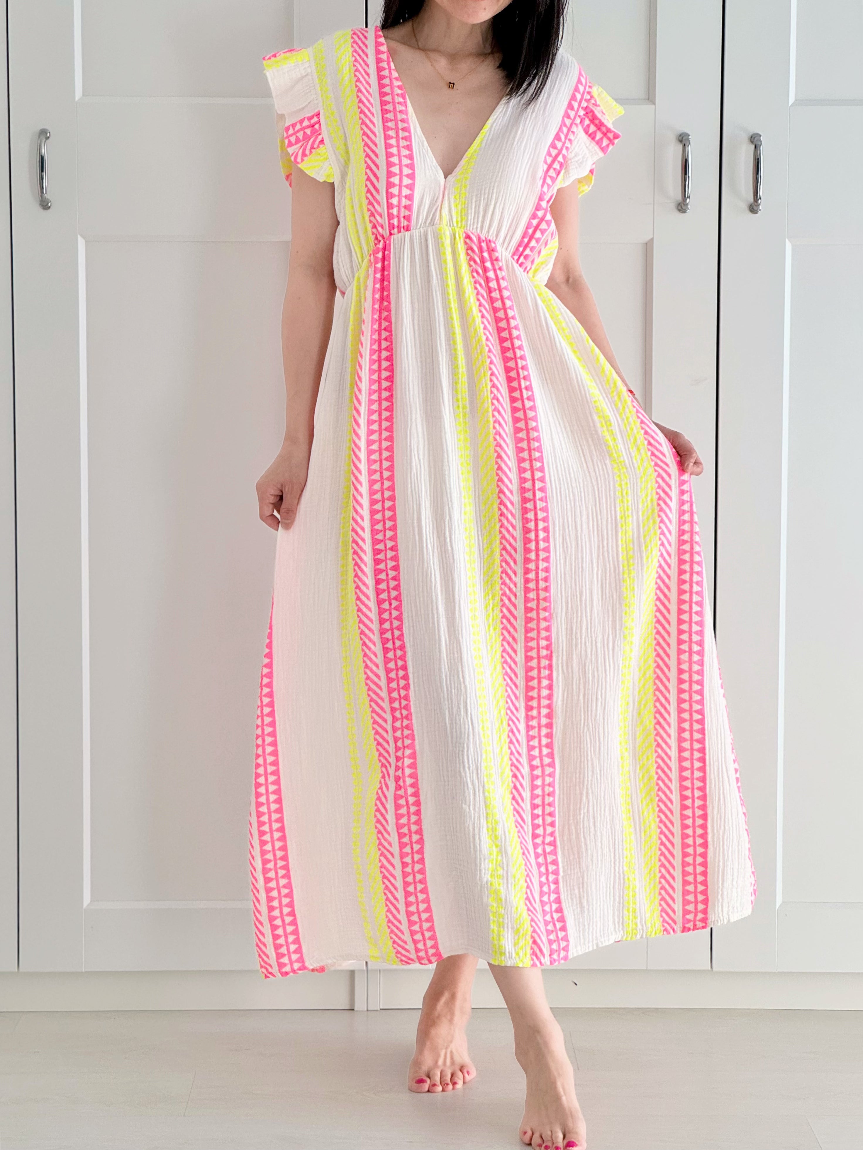 Musselin Kleid, Rückenausschnitt, ärmellos, Zickzack, 5 Farben
