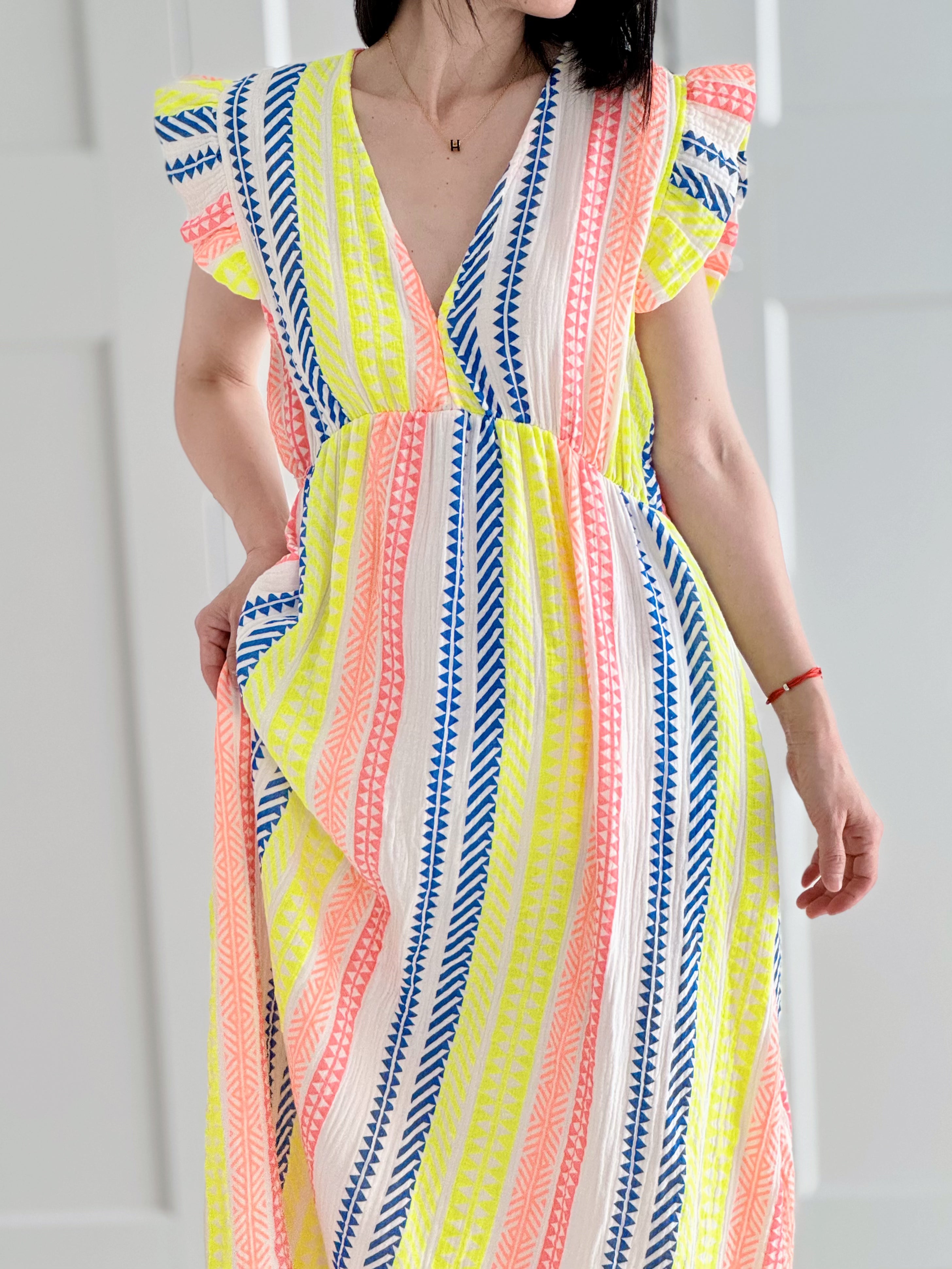 Musselin Kleid, Rückenausschnitt, ärmellos, Zickzack, 5 Farben