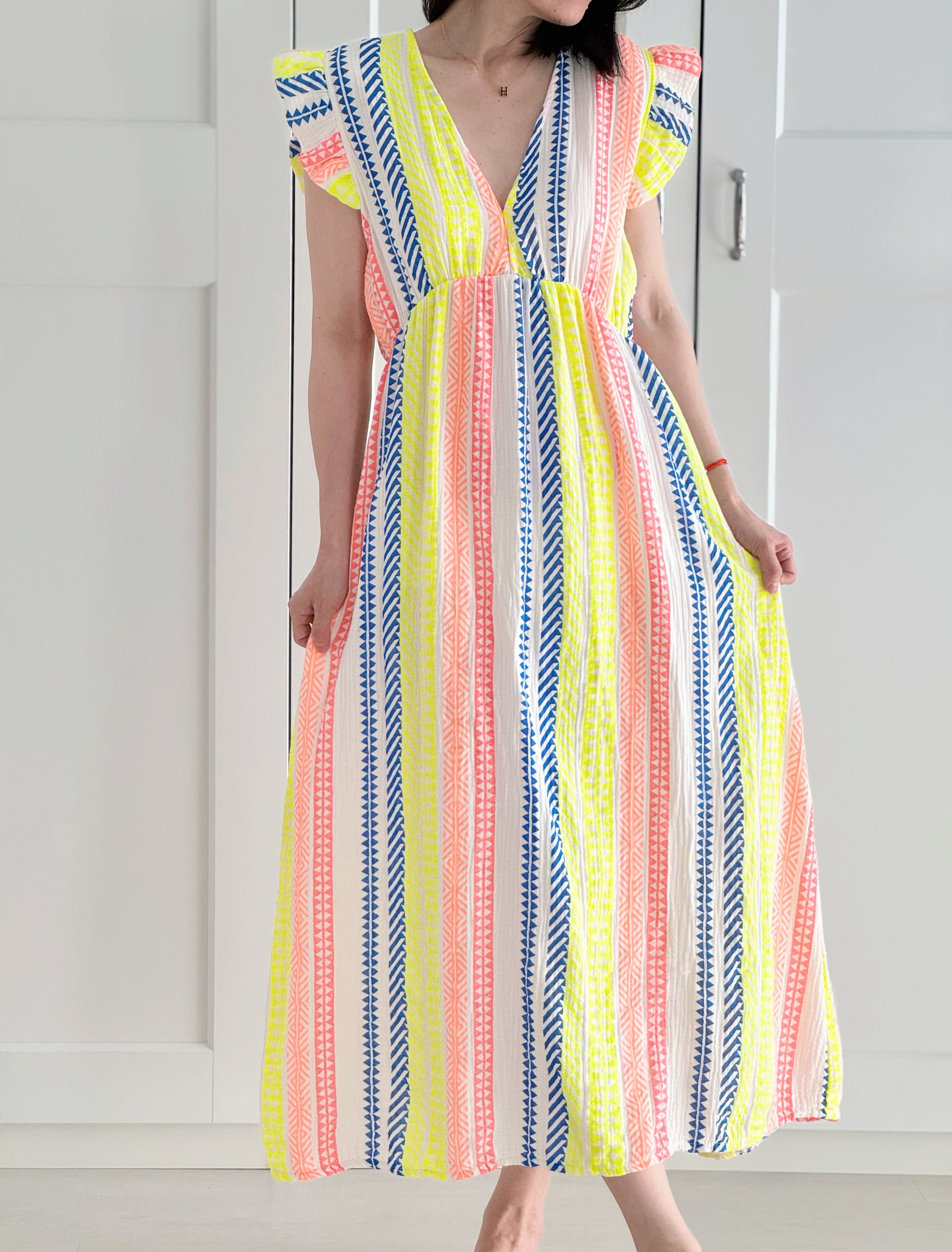 Musselin Kleid, Rückenausschnitt, ärmellos, Zickzack, 5 Farben