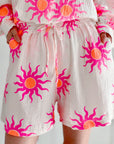 Musselin Shorts, Sonne, Pink-Weiß
