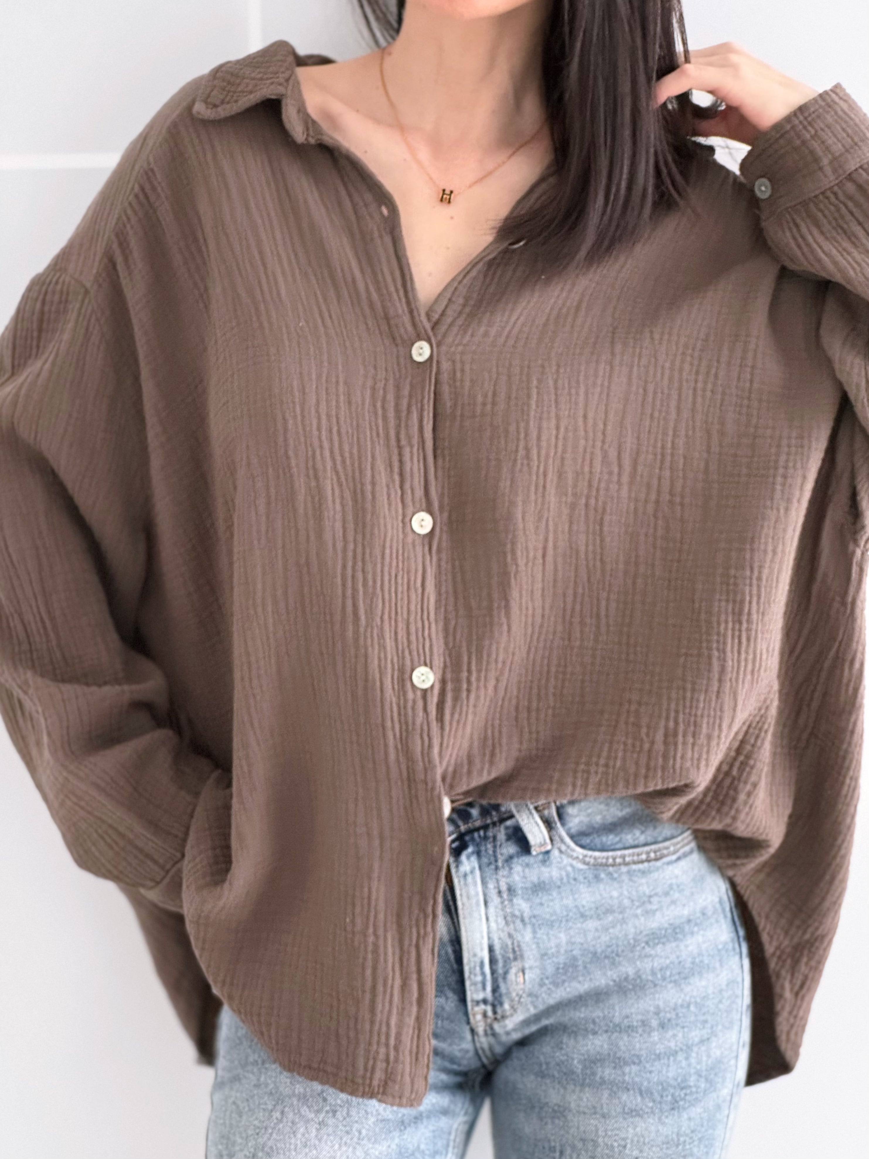 Musselin Bluse, regular, Braun