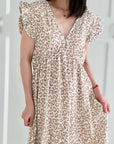 Musselin Kleid, Rückenausschnitt. ärmellos, Taupe-Leo
