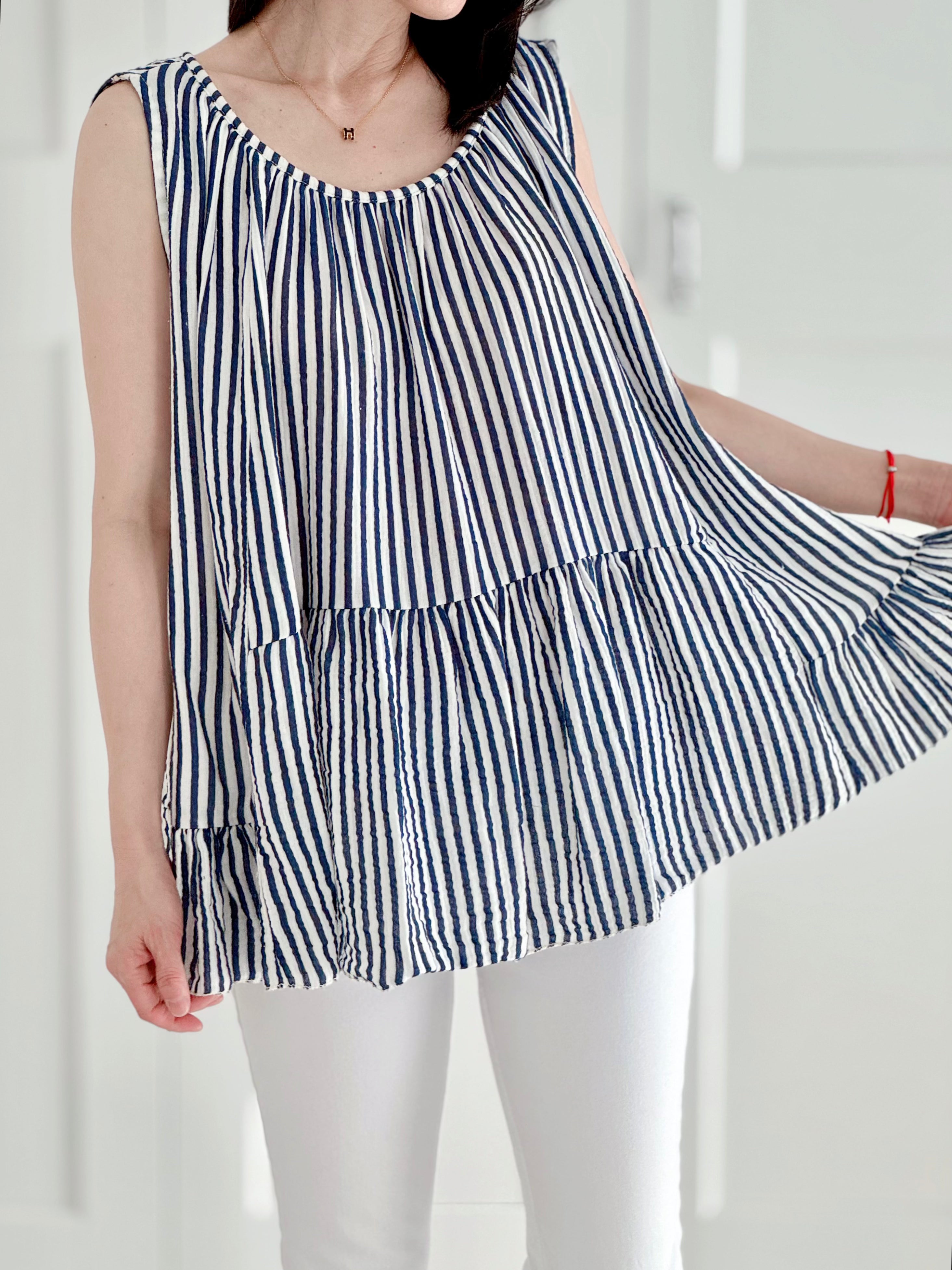 Musselin Boho-Top, Streifen, 4 Farben