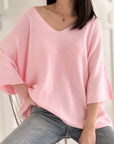 Strickpullover, 3/4 Ärmel, V-Ausschnitt, 5 Farben