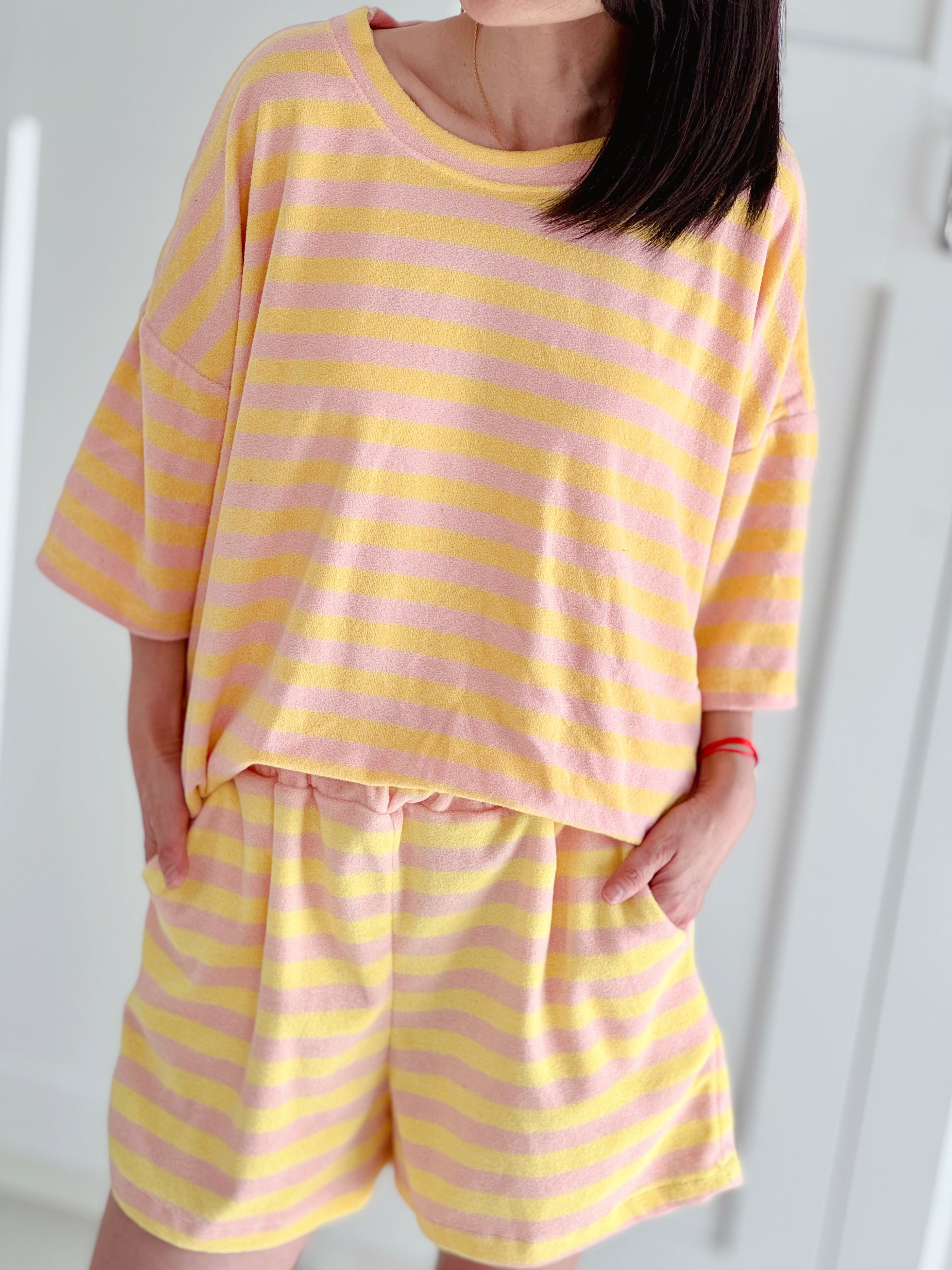 Frottee T-Shirt, breite Streifen, 3 Farben