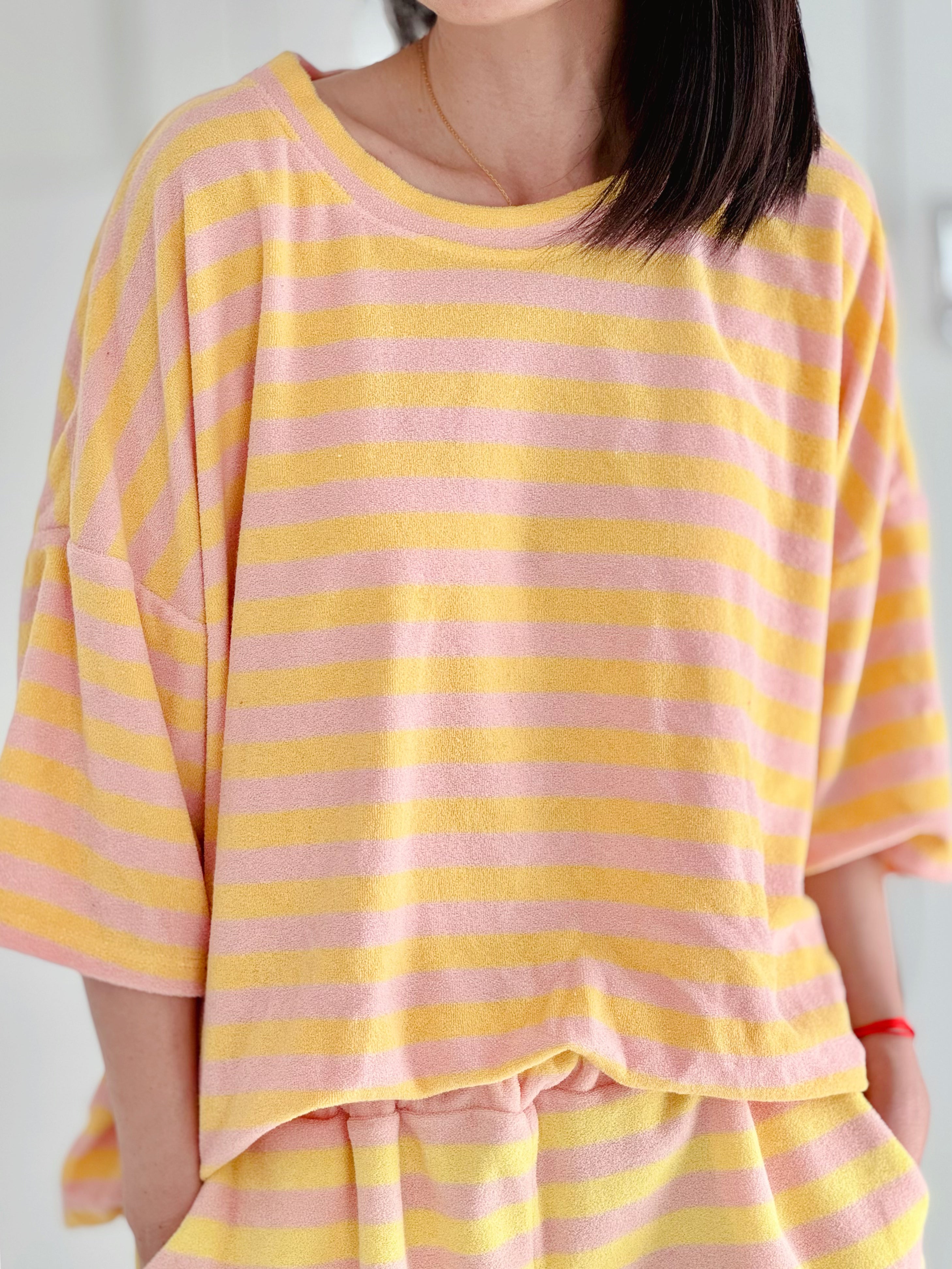 Frottee T-Shirt, breite Streifen, 3 Farben