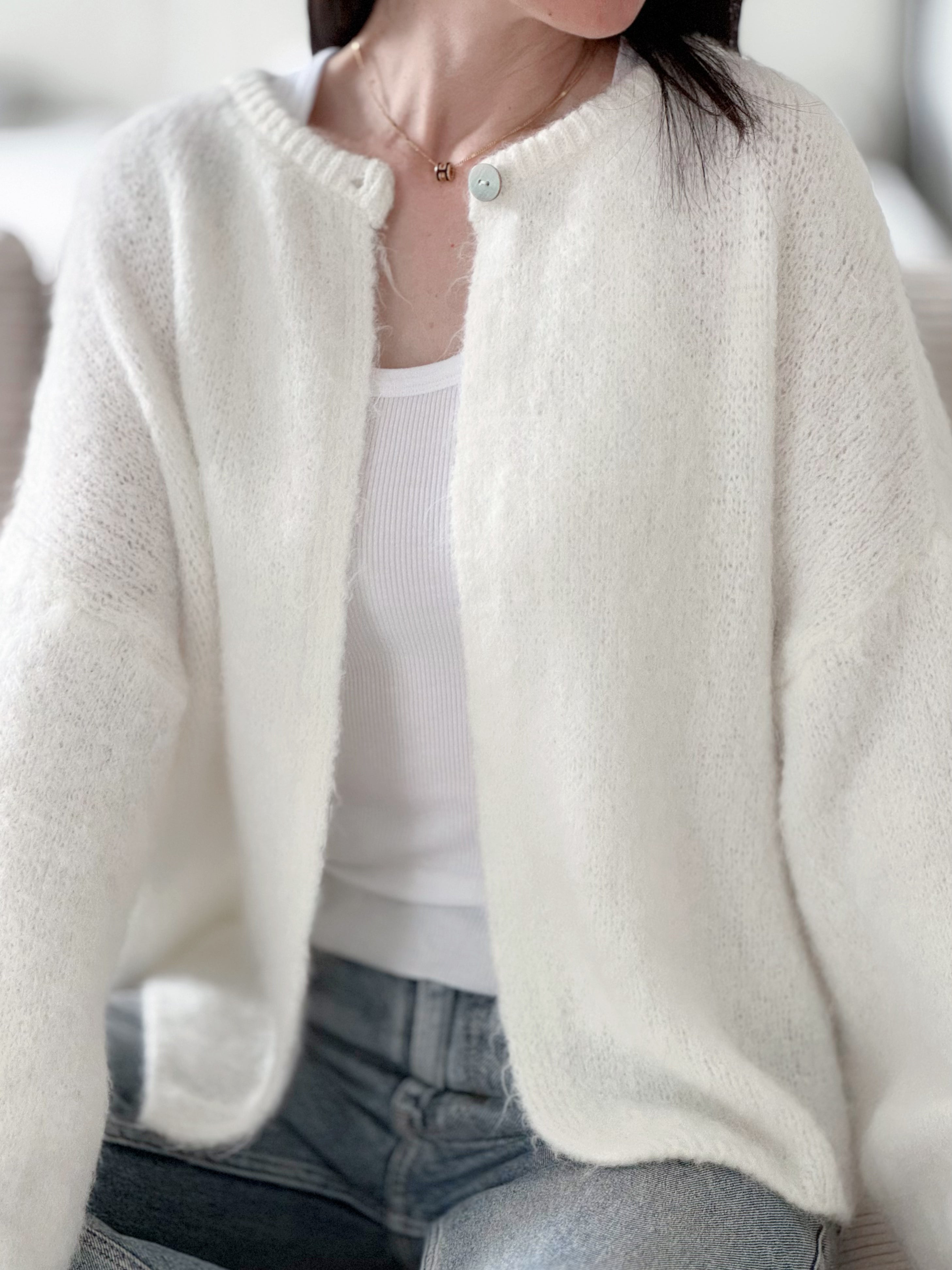 One-Button-Cardigan, Alpaka, 5 Farben