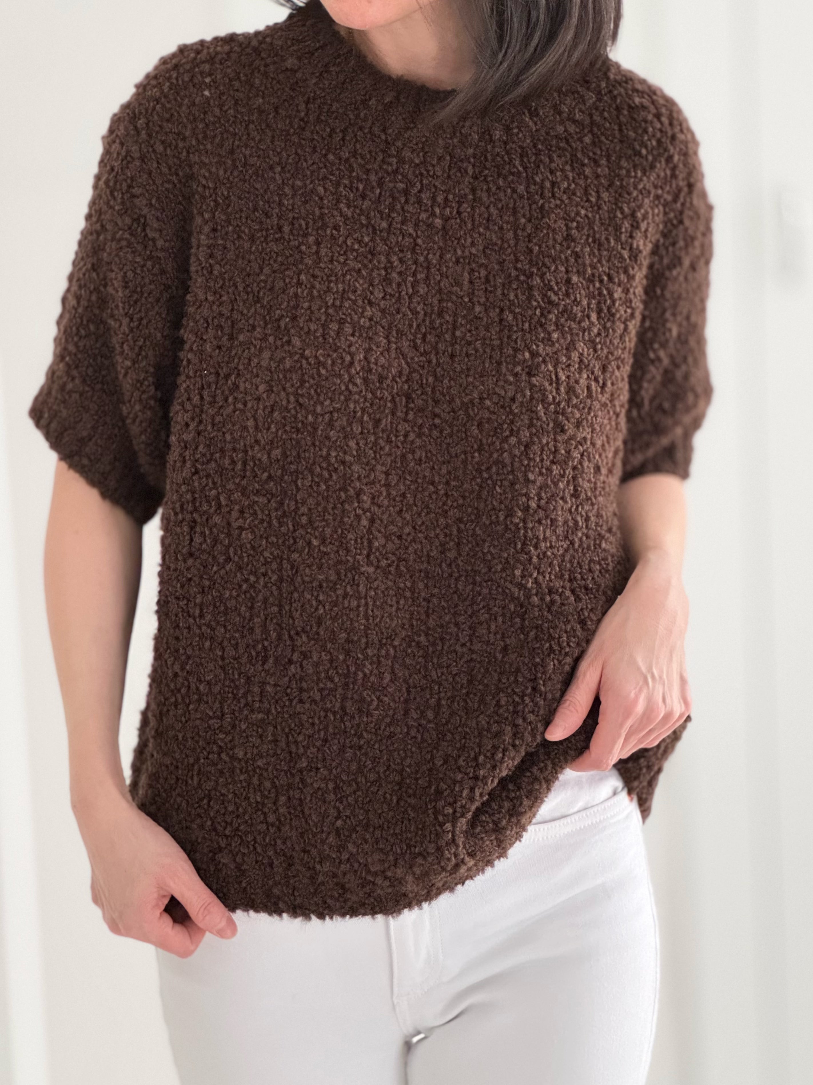 Kurzarm Bouclé Pullover, 5 Farben