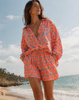 Musselin Bluse, Palmenblätter, 4 Farben