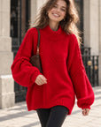 Pullover, flauschi, Stehkragen, Rot