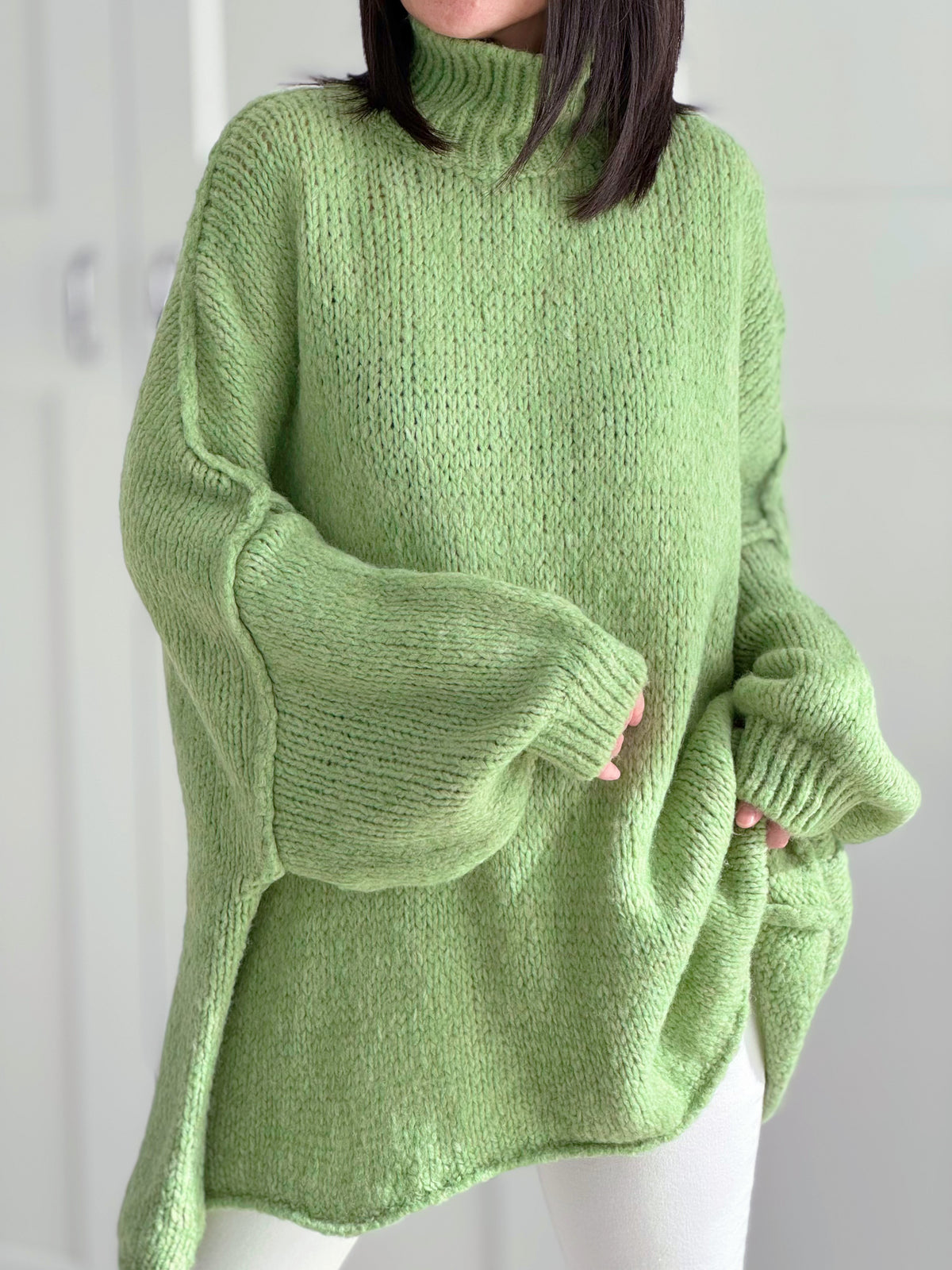 Pullover, flauschi, Stehkragen, Avocado