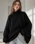 Pullover, flauschi, Stehkragen, Schwarz