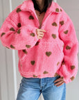 Fleece-Pullover, Herzen, Rosa-Matcha