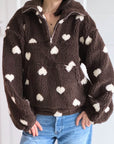 Fleece-Pullover, Herzen, Schoko-Weiß