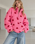 Fleece-Pullover, Herzen, Rosa-Rot