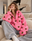 Fleece-Pullover, Herzen, Rosa-Matcha