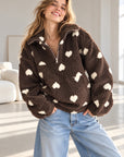 Fleece-Pullover, Herzen, Schoko-Weiß
