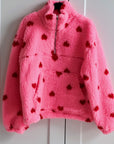 Fleece-Pullover, Herzen, Rosa-Rot