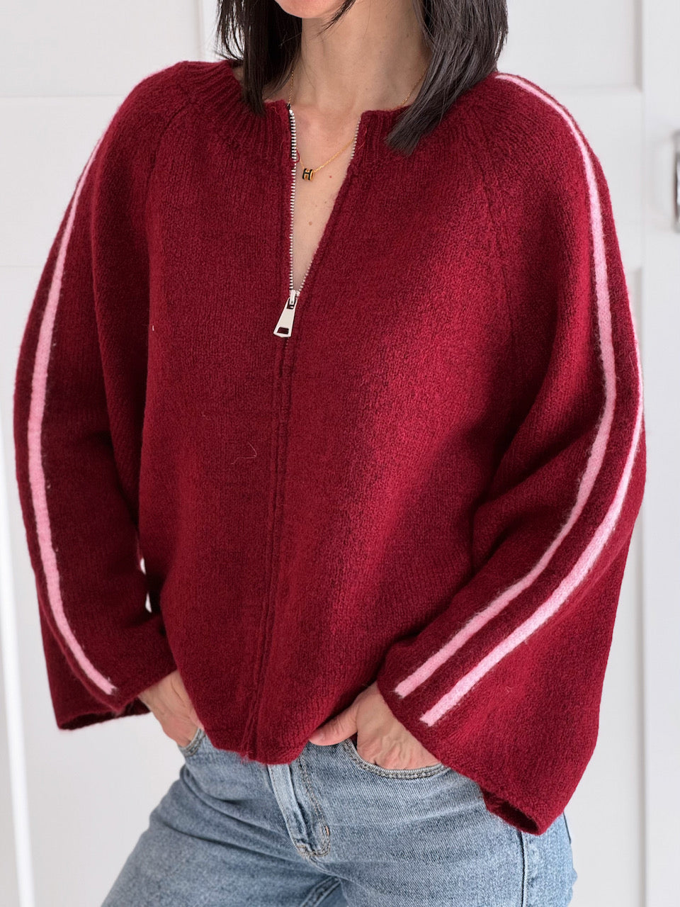 Strickjacke, Kontrastlinie, 5 Farben