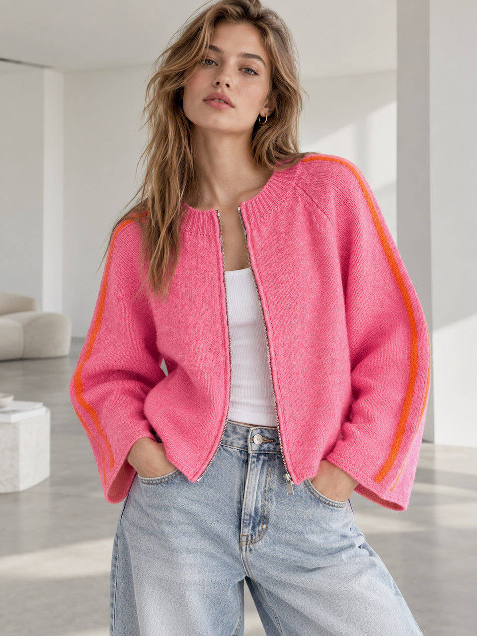 Strickjacke, Kontrastlinie, 5 Farben