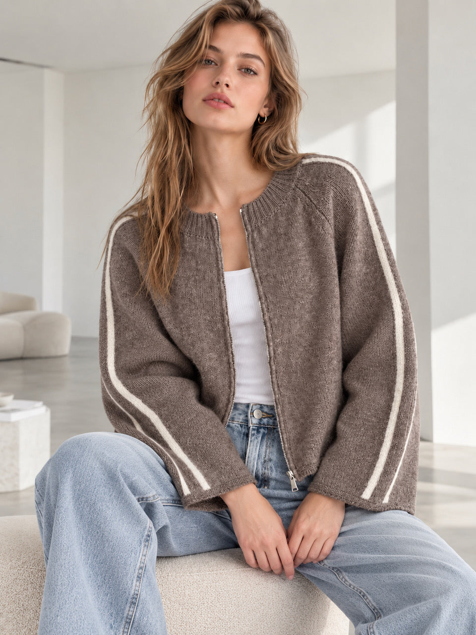 Strickjacke, Kontrastlinie, 5 Farben