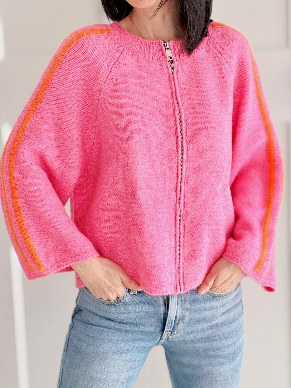 Strickjacke, Kontrastlinie, 5 Farben